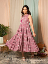 MULMUL PARITA FLORAL JAAL BLOCK PRINTED MAXI DRESS