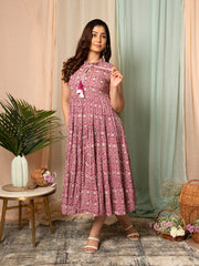 MULMUL PARITA FLORAL JAAL BLOCK PRINTED MAXI DRESS