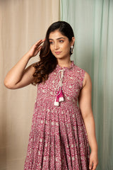 MULMUL PARITA FLORAL JAAL BLOCK PRINTED MAXI DRESS