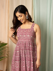 MULMUL NEITY FLORAL JAAL HAND BLOCK PRINTED MIDI DRESS