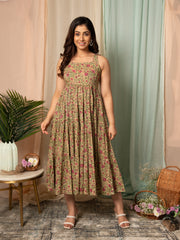 MULMUL SIA FLORAL JAAL BLOCK PRINTED TIERED DRESS