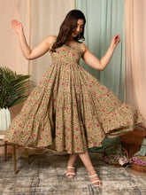 MULMUL SIA FLORAL JAAL BLOCK PRINTED TIERED DRESS