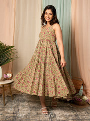 MULMUL SIA FLORAL JAAL BLOCK PRINTED TIERED DRESS