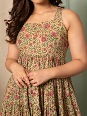 MULMUL SIA FLORAL JAAL BLOCK PRINTED TIERED DRESS
