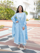 MULMUL AMAYAH EMBROIDERED GATHERED KURTA-PANT & DUPATTA SET