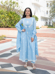 MULMUL AMAYAH EMBROIDERED GATHERED KURTA-PANT & DUPATTA SET