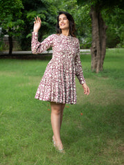 MULMUL ISHI BLOCK PRINTED FLARED MINI DRESS