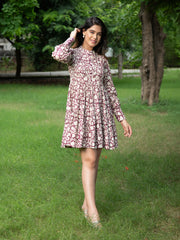 MULMUL ISHI BLOCK PRINTED FLARED MINI DRESS