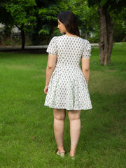 MULMUL DEA BLOCK PRINTED FIT & FLARED MINI DRESS