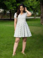 MULMUL DEA BLOCK PRINTED FIT & FLARED MINI DRESS