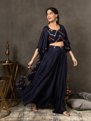 MULMUL NAVY BLUE SEQUIN EMBROIDERED CO-ORD SET