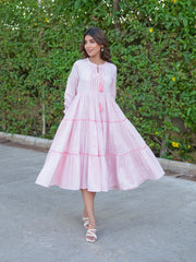 MULMUL SUNBLUSH HAND BLOCK PRINTED MAXI DRESS