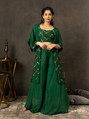MULMUL BOTTLE GREEN SEQUIN EMBROIDERED CO-ORD SET