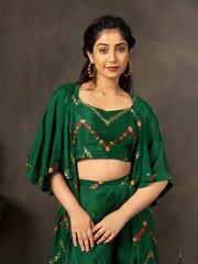 MULMUL BOTTLE GREEN SEQUIN EMBROIDERED CO-ORD SET