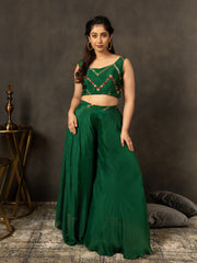 MULMUL BOTTLE GREEN SEQUIN EMBROIDERED CO-ORD SET