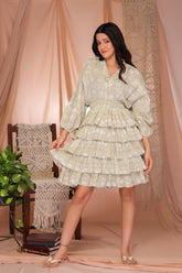 MULMUL GARDEN DELIGHT FLORAL BLOCK PRINTED MINI DRESS