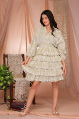 MULMUL GARDEN DELIGHT FLORAL BLOCK PRINTED MINI DRESS