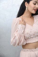 BLUSH PINK CROP TOP WITH COWL PANTS
