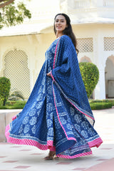 ADWETA BLOCK PRINTED PANELED DRESS WITH DUPATTA