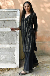 CIARA BLACK SEQUIN ANGRAKHA KURTA SET