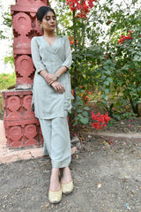SAGE GREY SEQUIN ANGRAKHA KURTA SET
