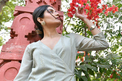 SAGE GREY SEQUIN ANGRAKHA KURTA SET