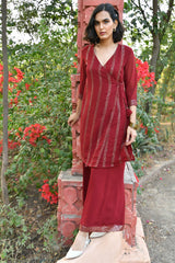 CHERRY MAROON SEQUIN ANGRAKHA KURTA SET