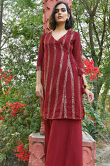 CHERRY MAROON SEQUIN ANGRAKHA KURTA SET