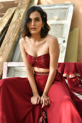 MAROON SEQUIN JACKET PLAZZO & BANDEAU TOP SET