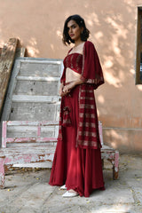 MAROON SEQUIN JACKET PLAZZO & BANDEAU TOP SET