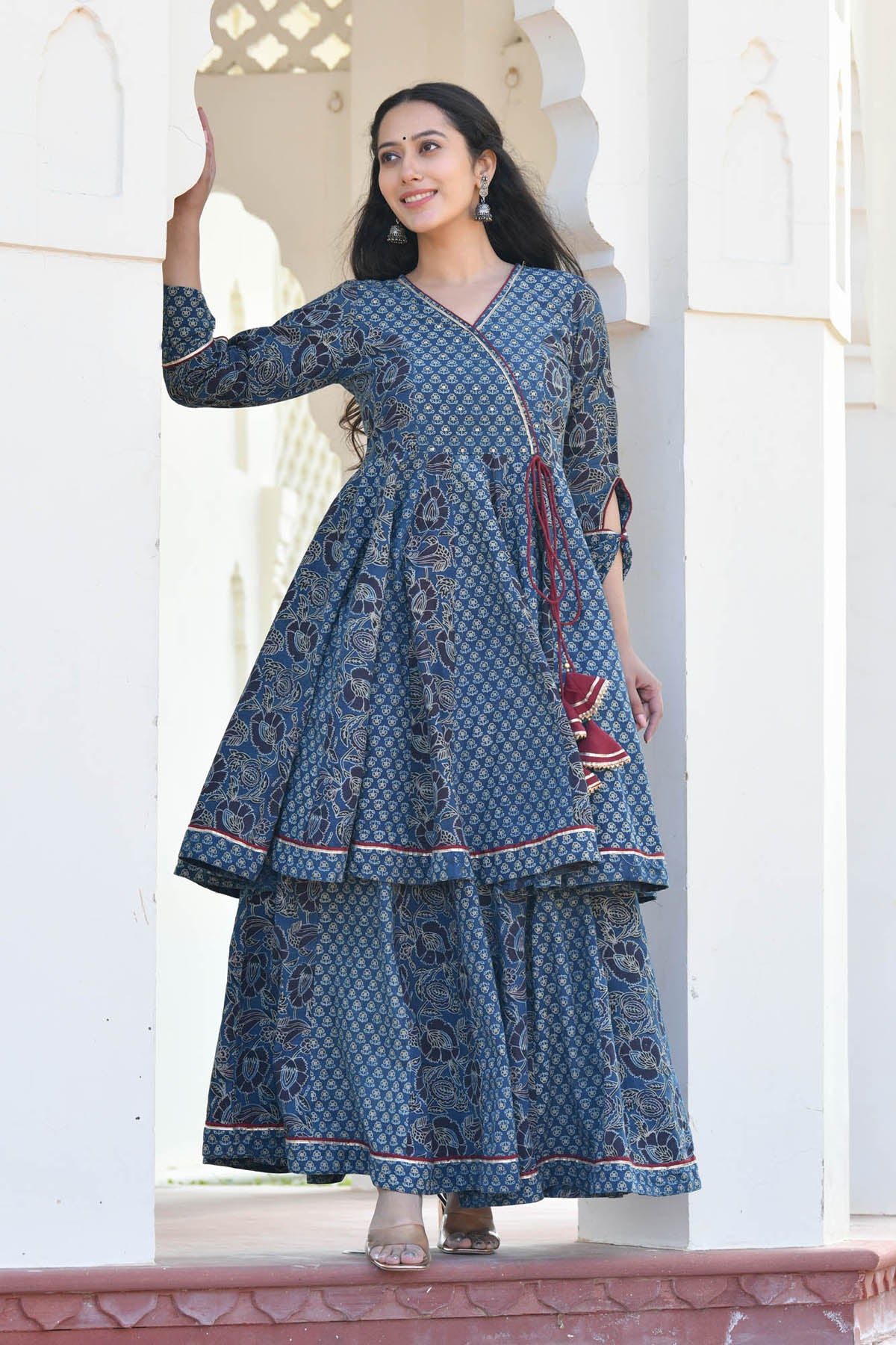 IDIKA INDIGO BLOCK PRINTED PANELED KURTA-PLAZZO SET