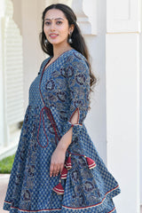 IDIKA INDIGO BLOCK PRINTED PANELED KURTA-PLAZZO SET