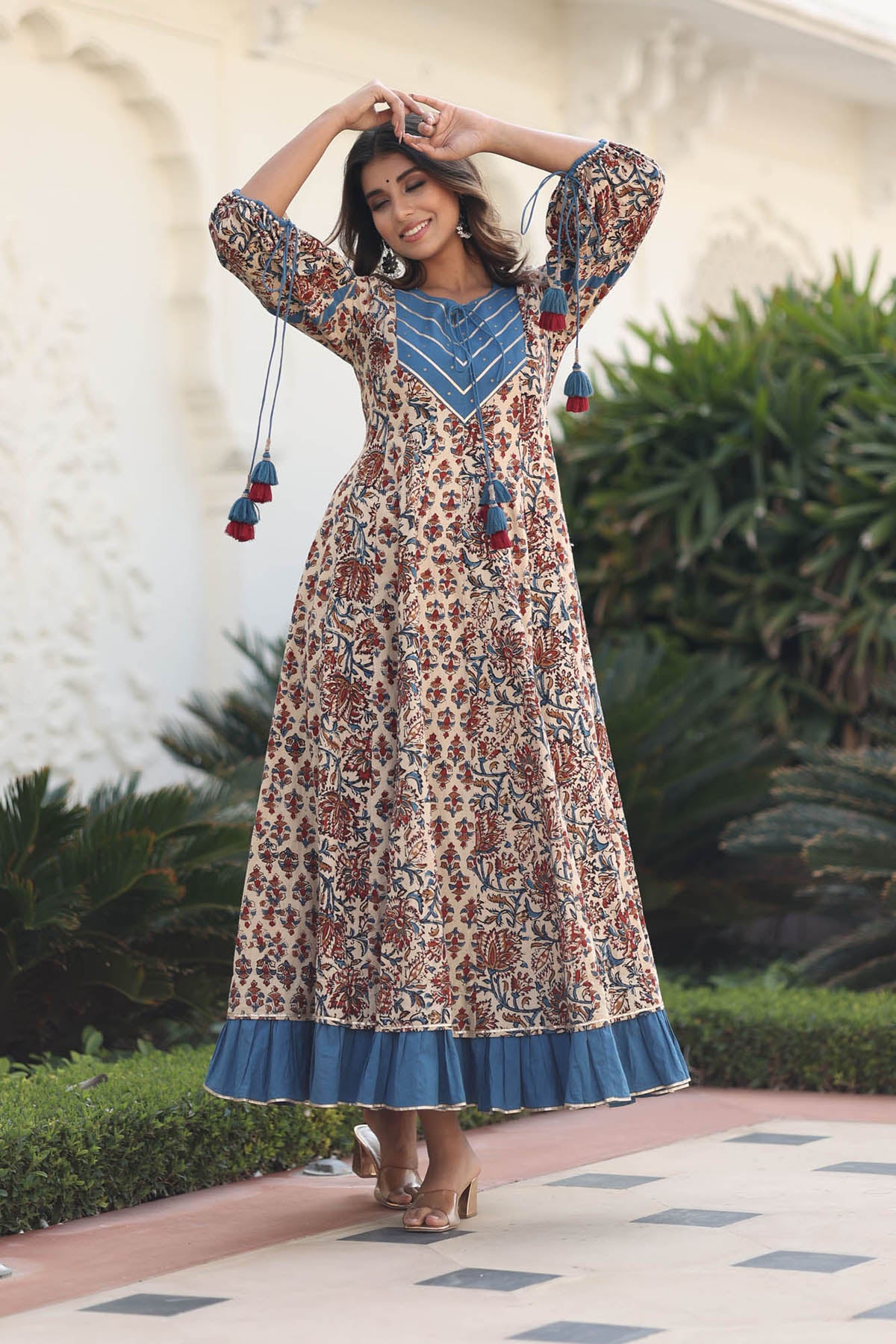 IRYA AJRAKH PRINT PANELED & FLARED DRESS