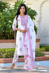 FAIHA CHANDERI BLOCK PRINTED KURTA SET