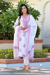 FAIHA CHANDERI BLOCK PRINTED KURTA SET