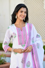 FAIHA CHANDERI BLOCK PRINTED KURTA SET