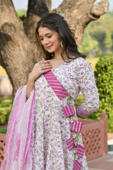 GAURIKA FLORAL JAAL BLOCK PRINTED DRESS WITH DUPATTA
