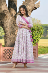 GAURIKA FLORAL JAAL BLOCK PRINTED DRESS WITH DUPATTA