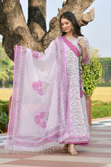 GAURIKA FLORAL JAAL BLOCK PRINTED DRESS WITH DUPATTA