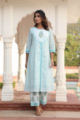HIRAL FLORAL MOTIFS BLOCK PRINTED KURTA-PLAZZO & DUPATTA SET