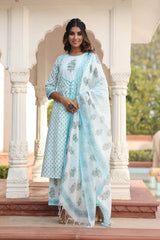 HIRAL FLORAL MOTIFS BLOCK PRINTED KURTA-PLAZZO & DUPATTA SET