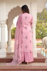 EDHITHA BLOCK PRINTED KURTA-PANELED PLAZZO & DUPATTA SET