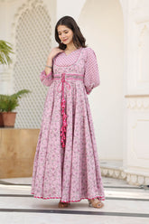 VYANJANA FLORAL JAAL BLOCK PRINTED FIT & FLARED DRESS