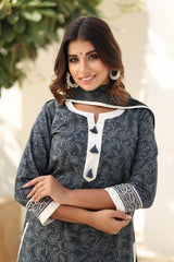 CHESHTA BLOCK PRINTED KURTI-FLARED PLAZZO & DUPATTA SET