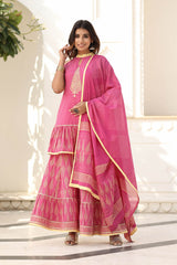 VARIJ BLOCK PRINTED KURTI-SHARARA & DUPATTA SET