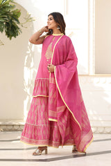 VARIJ BLOCK PRINTED KURTI-SHARARA & DUPATTA SET