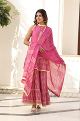 VARIJ BLOCK PRINTED KURTI-SHARARA & DUPATTA SET