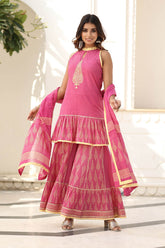 VARIJ BLOCK PRINTED KURTI-SHARARA & DUPATTA SET