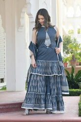 NAIRITI BLOCK PRINTED KURTI-SHARARA & DUPATTA SET