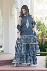 NAIRITI BLOCK PRINTED KURTI-SHARARA & DUPATTA SET